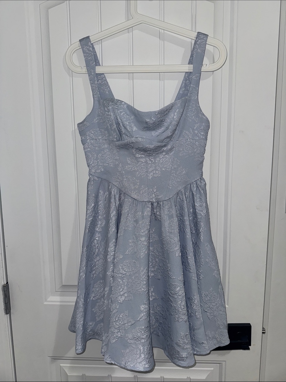 Kimchi Blue Light Blue Floral Jacquard Fit-and-Flare Dress